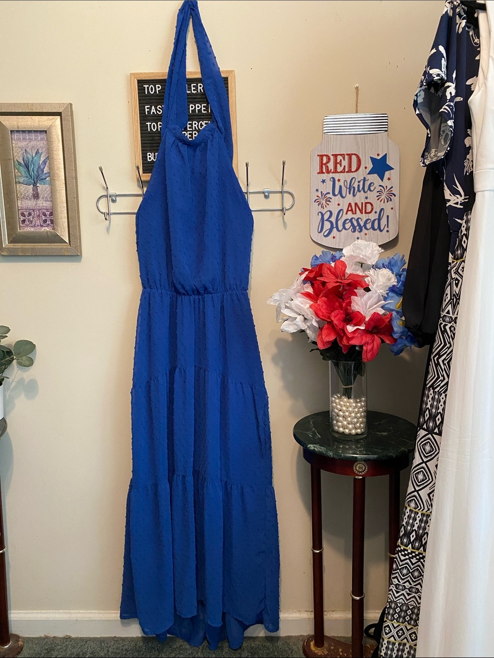 ECOWISH Blue Halter Maxi Dress Size Medium